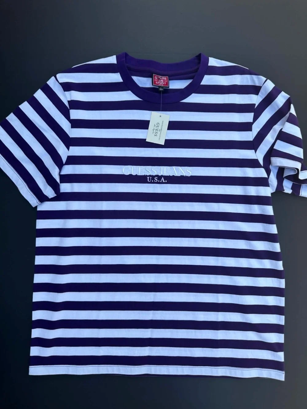 Guess Purple and White Striped Crewneck Tee - Picture 2 of 5